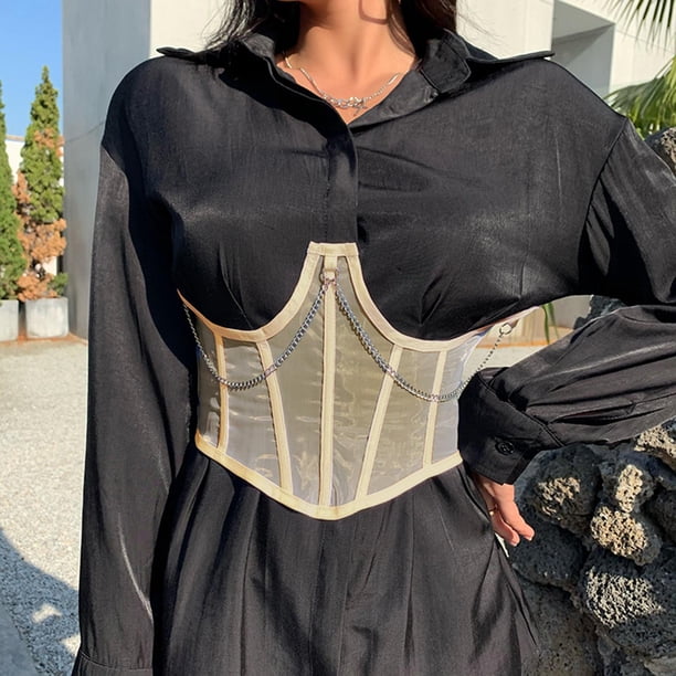 Corsé para mujer Yinane Con cinturón de malla ajustable debajo del busto Steampunk Cadena de cinturón