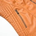 thumbnail image 3 of Women Trucker Jacket Faux Leather Utility Biker Jacket Zipper Lapel Collar Jacket Long Sleeve Leather Jacket Autumn Winter Coat Flight Bomber Jacket Ladies, 3 of 7