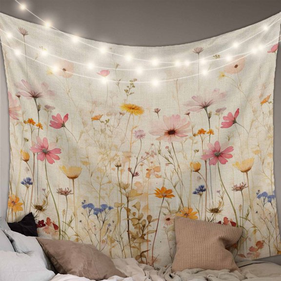 Pastoral Vintage Botanical Tapestry for Bedroom Wall Hanging Tapestry, Spring Summer Floral Ceiling Backdrop Tapestries Poster Blanket Wall Decor for Teens Room Living Room Dorm 59" x 90"