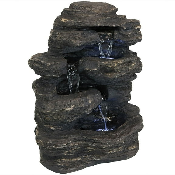 Sunnydaze Rocky Falls Resin Outdoor Water Fountain with Lights