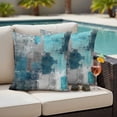 thumbnail image 4 of Teal Grey Outdoor Waterproof Pillow Covers, Modern Oil Painted Abstract Art Aesthetics Decorative Square Throw Pillowcase Sofa Cushion Sham for Patio/Couch/Chair, 18"x18" 2 Pack, 4 of 8