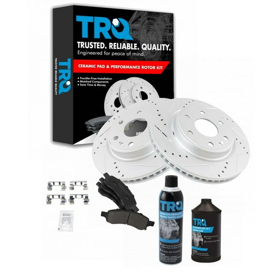 TRQ Brake Rotor & Coated & Ceramic Pad Front Kit w/Chemicals BKA17380 Fits select: 2009-2017 CHEVROLET TRAVERSE, 2007-2016 GMC ACADIA