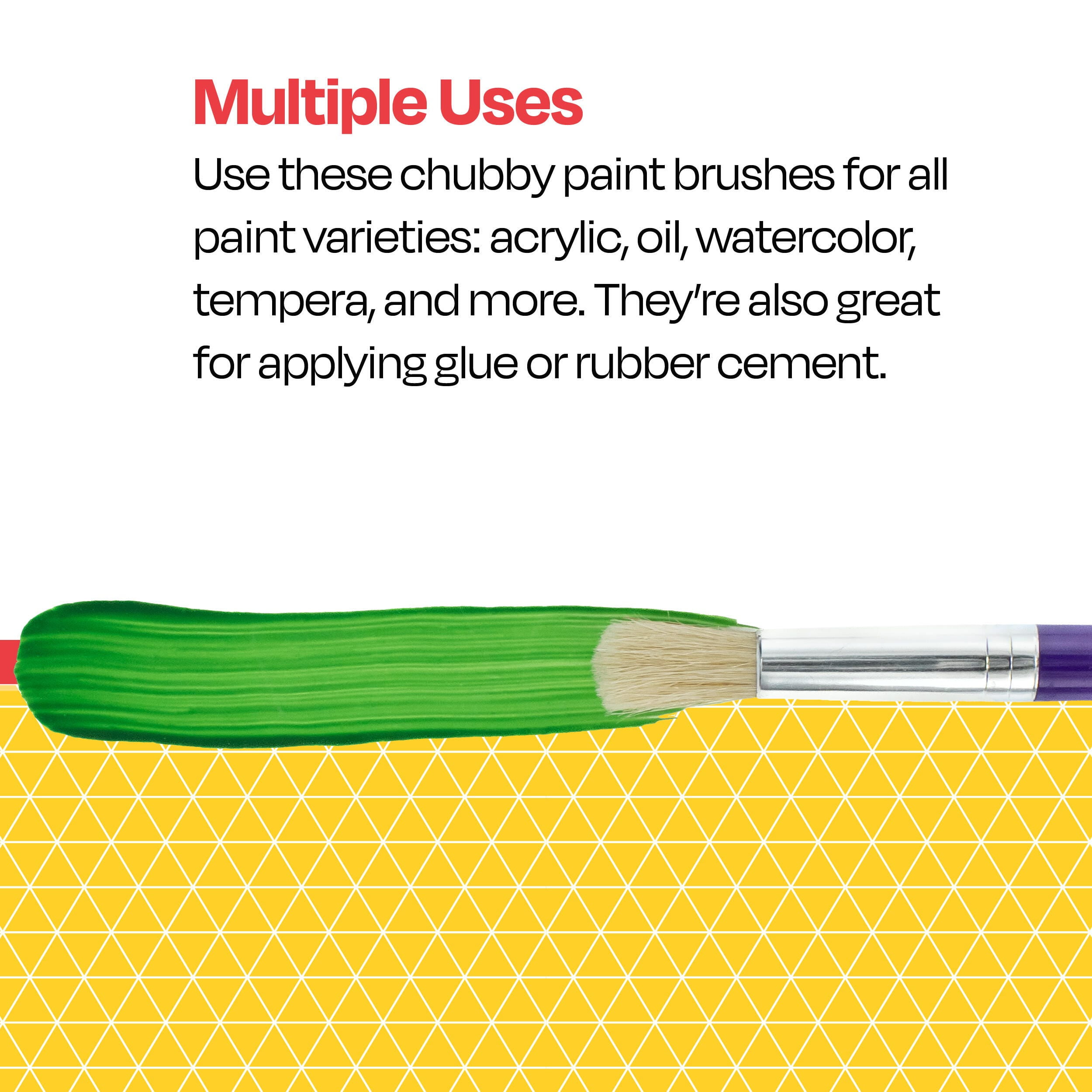 School Smart Non-Toxic Stubby Plastic Handle Paint Brush Pack, 7-1/2 in, Assorted Color, Pack of 10