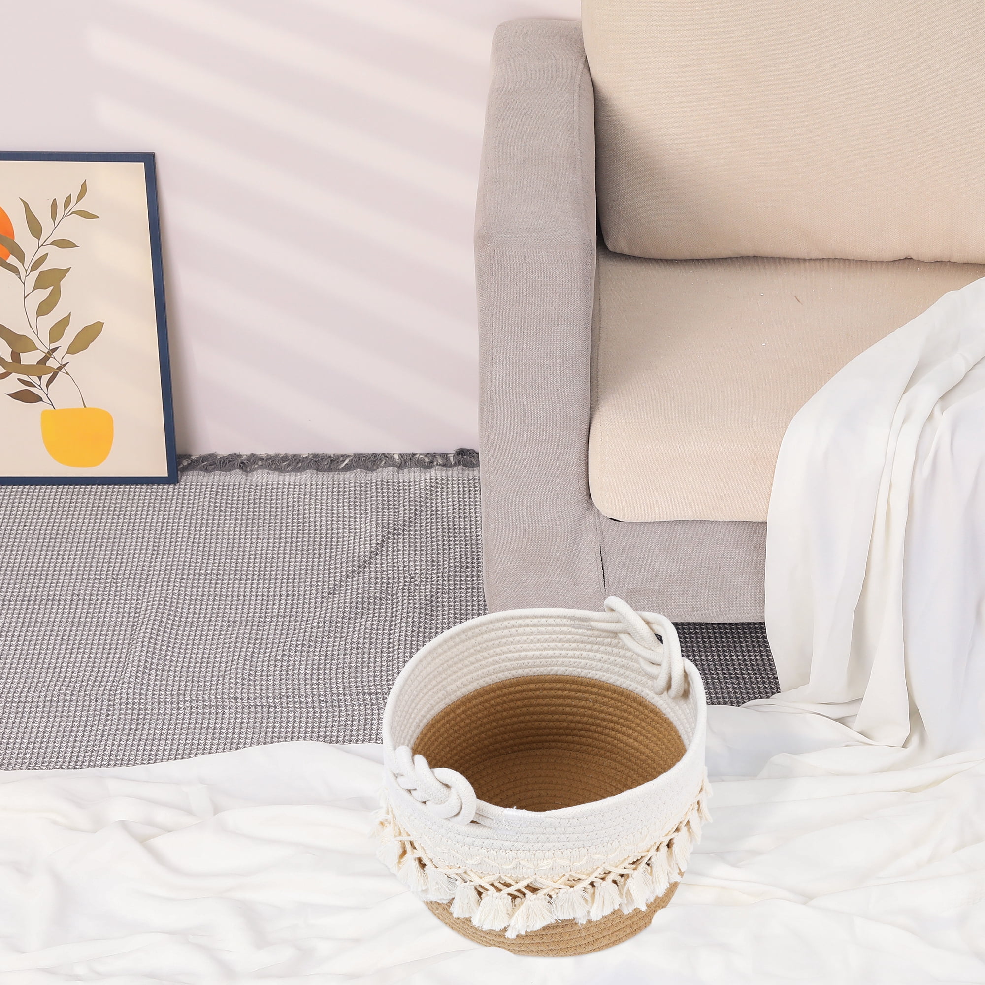 Unique Bargains Woven Storage Basket Shelf Closet Storage Bin Brown 9.4*6.7in