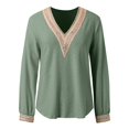 thumbnail image 6 of Women's Lace V Neck Shirts Long Sleeve Dressy Crochet Tshirt Tops Classic Casual Pullover Blouses Solid Hollow Tunics Short Sleeve Athletic Shirt Women Long Sleeve Woman Shirts Plain Loose T Shirts, 6 of 7
