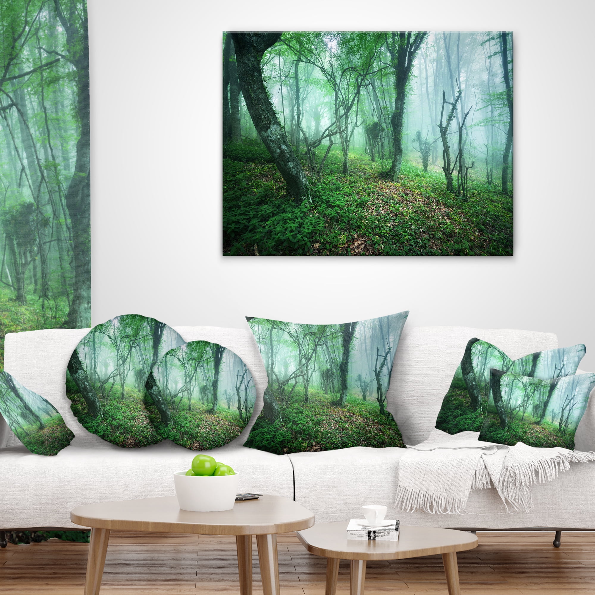 Designart Trail Through Green Forest - Landscape Photography Throw Pillow - 16x16