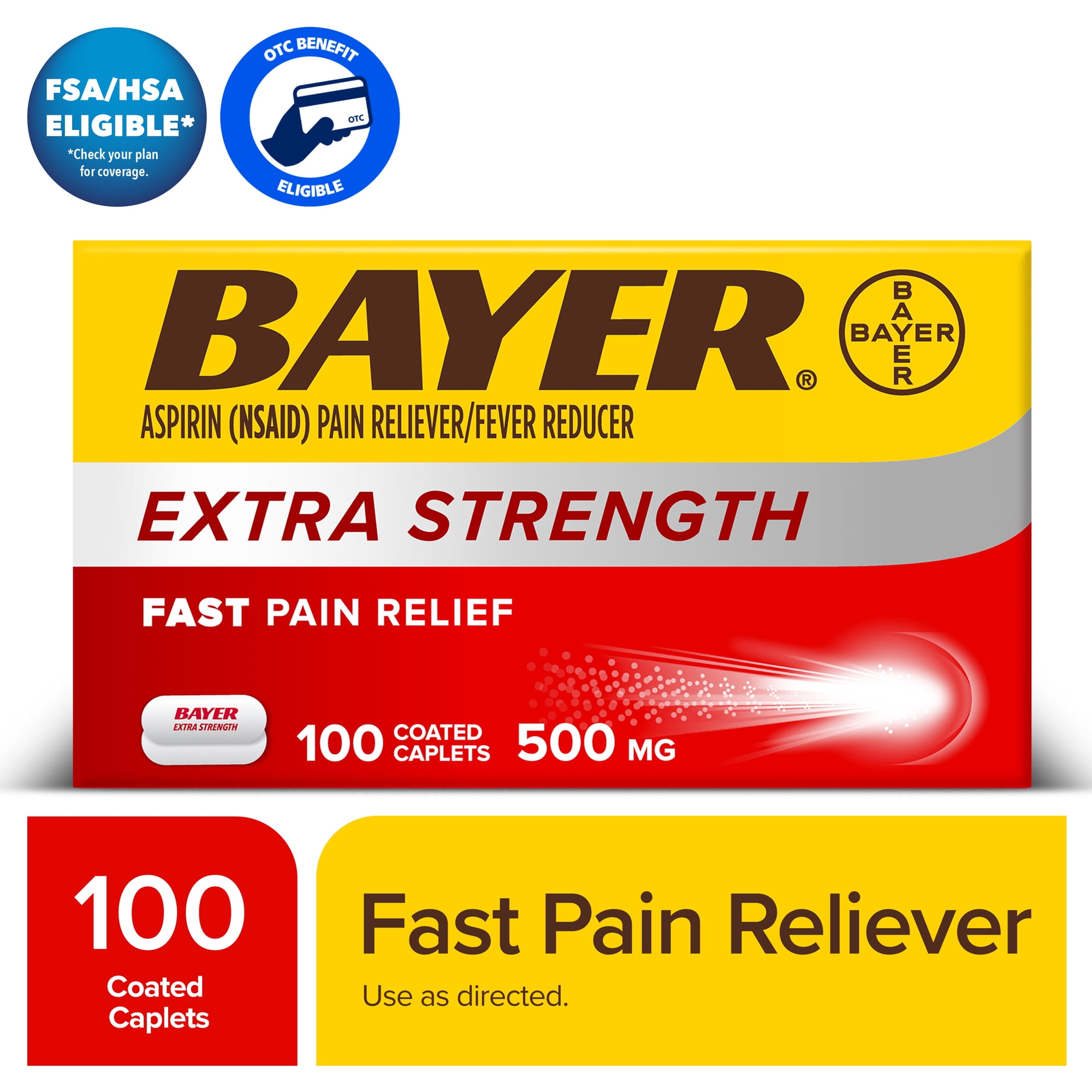 Bayer Aspirin Extra Strength, Pain Relief Pills, Fever Reducer and Headache Relief, 100 Count