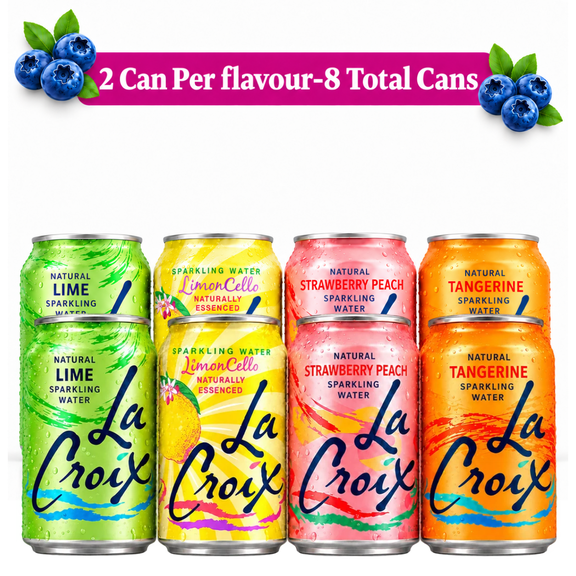 LaCroix Strawberry Peach, Tangerine, Lemoncello & Lime Flavored Sparkling Water, 12 fl oz, 8 Pack Variety Pack