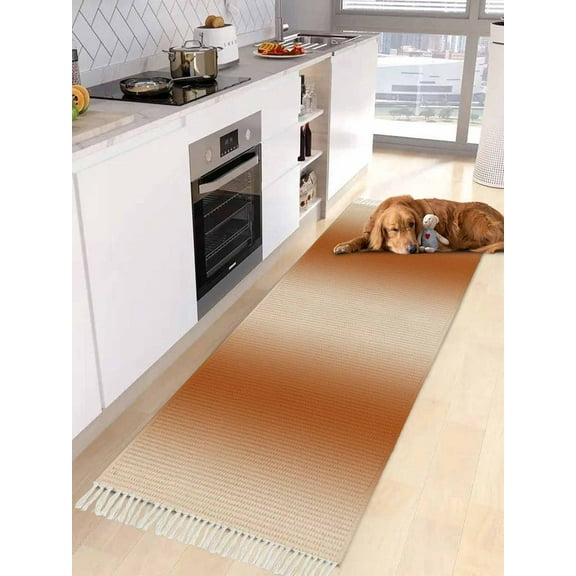 Burnt Orange Ombre Entryway Runner Rug 2x4ft, Modern Abstract Art Washable Woven Living Room Hallway Bedroom Kitchen Carpet with Tassels, Non-Shedding Indoor Outdoor Throw Door Mat for Entryway