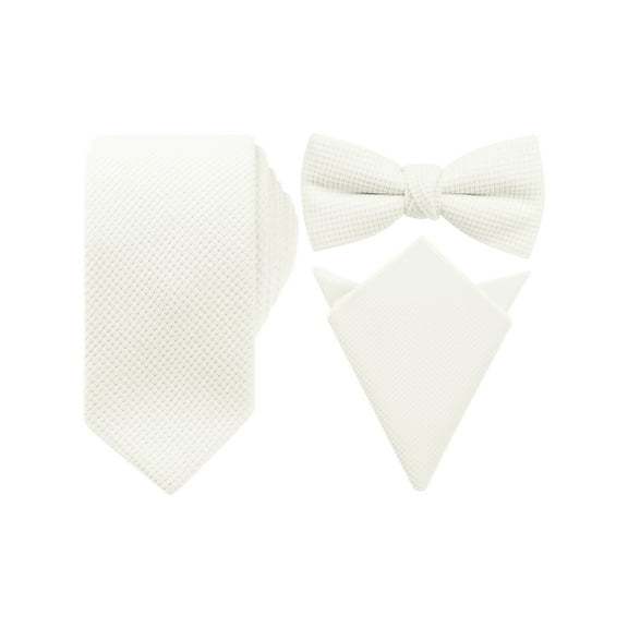 INSPIRE CHIC Men's Pocket Square Set Solid Color Necktie Thick Pre-Tied Bow Ties Set Winter Party Beige