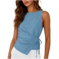 thumbnail image 2 of Karymi Blouses for Women Dressy Casual Crew Neck Sleeveless Tank Top, Side Tie Wrap Waist Fake Linen Blend Blouse, Solid Irregular Hem Casual Summer Vest Shirts for Women, 2 of 8