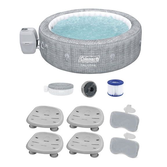 Coleman Hot Tub with 4 Pack Bestway SaluSpa Seat and 2 Headrest Pillows with Pump #P09144