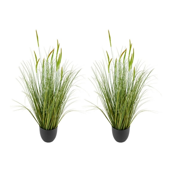 KFFKFF Artificial Grass Plant, 2-Pack 35-Inch Cattail Grass in Pot, Durable PVC Faux Greenery Shrubs for Indoor and Outdoor Decoration Ideal for Home, Garden, Office, or Housewarming Gifts