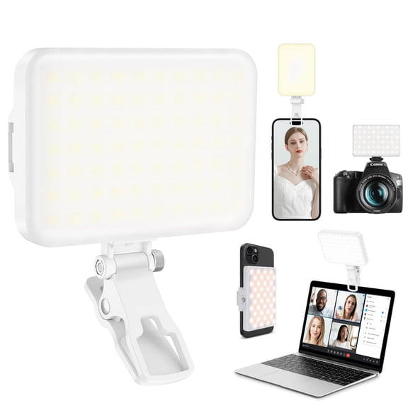 MJSHUN 60 LED Portable Selfie Light Video Conference Lighting with Clip & Camera Tripod Adapter Rechargeable 2200mAh CRI 97 , 3 Light Modes for Phone iPhone Webcam Laptop Photo Makeup (White)