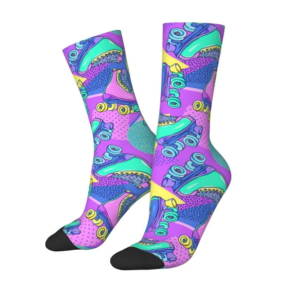 Honeii Disco Roller Skates Print Adult Socks,Crew Socks,Casual Calf Socks,Daily Wear Socks for Men & Women, Perfect for Sports, Casual and Everyday Use