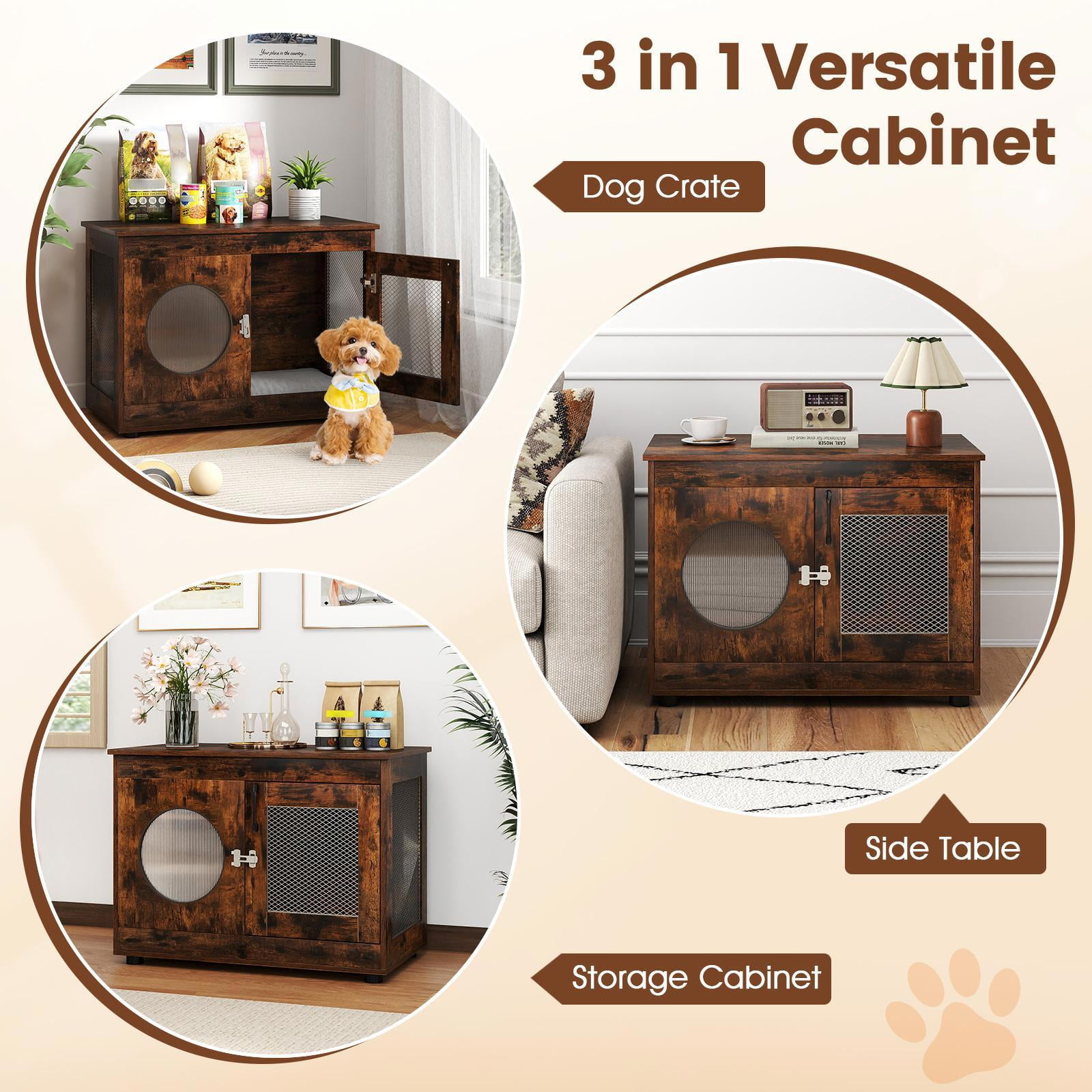 Barara King Dog House with Translucent Window and Lockable Door, Pet House for Small and Medium Dogs, Rustic Brown