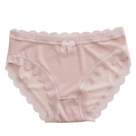 

Wisremt Sexy Solid Color Lace Gauze Bowknot Trim Briefs Fashion Comfortable Breathable Low Waist Seamless Panties For Women