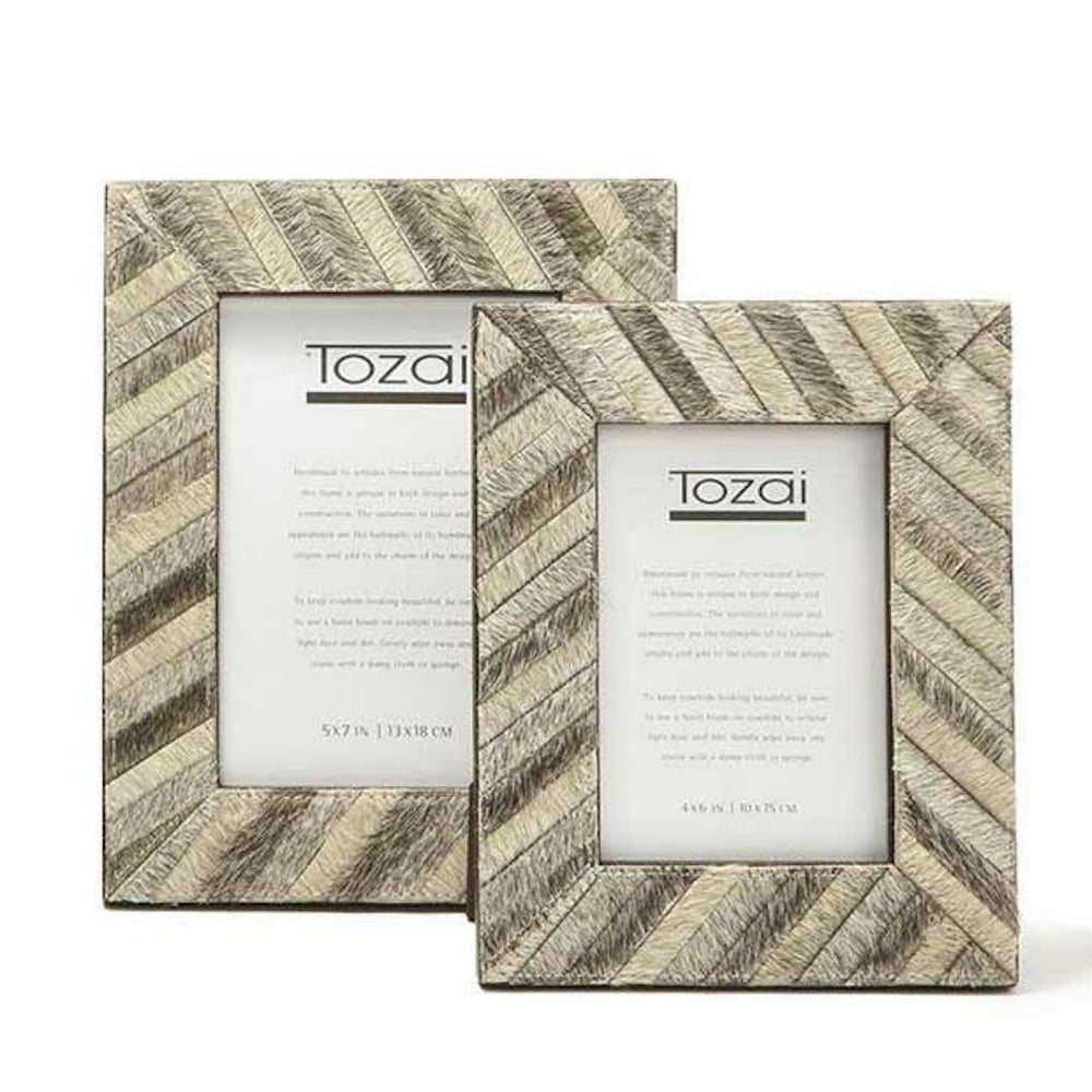 Tozai Home 4x6 & 5x7 Cowhide Frame Set Grey Diagonal