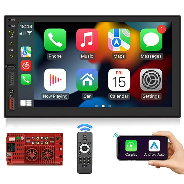 Radio de Voiture 2 Din CarPlay Sans Fil Android-Auto Bluetooth Lecteur Multimédia MP5 Mains Libres Système Audio USB Unité de Tête FS02W Stéréo de Voiture Din Écran Tactile HD 7 Pouces Radio de Voiture Bluetooth Réception