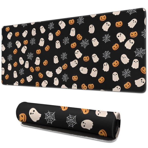 Long Mouse Pads for Desk,Halloween Ghosts Pumpkins and Spider Webs Desk Mats on Top Of Desks, Desk Mouse Pad Extra Large with 3mm Non-Slip Base and Stitched Edge for Gaming,Work,Home 31.5x11.8in