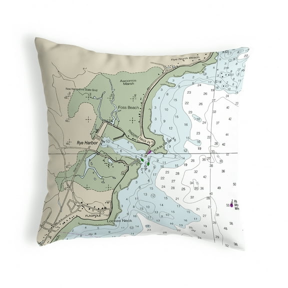 Betsy Drake KS13283RH 12 x 12 in. Rye Harbor, NH Nautical Map Non-Corded Indoor & Outdoor Pillow