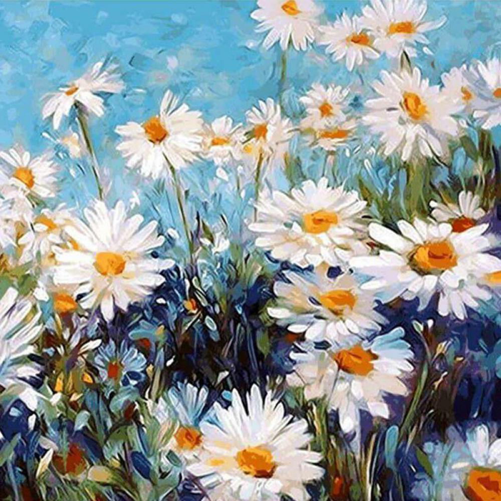 White Daisy Oil Painting By Numbers Acrylic Still Life Canvas Picture Home Decor 