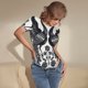 thumbnail image 3 of Balery Artistic Black White Peacocks Body de cuello redondo de manga corta para mujer Tops de manga corta Tops básicos-Medium, 3 of 7