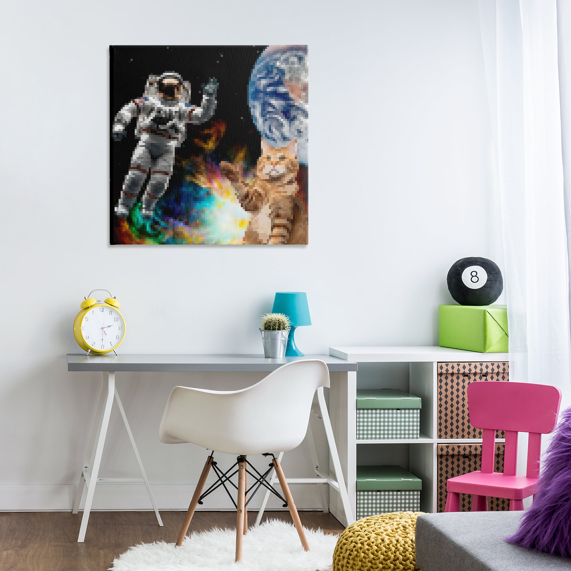 Stupell Industries Pixel Cat in Space Novelty & Humor Painting Wrapped Canvas Art Print Wall Art, 30 x 30