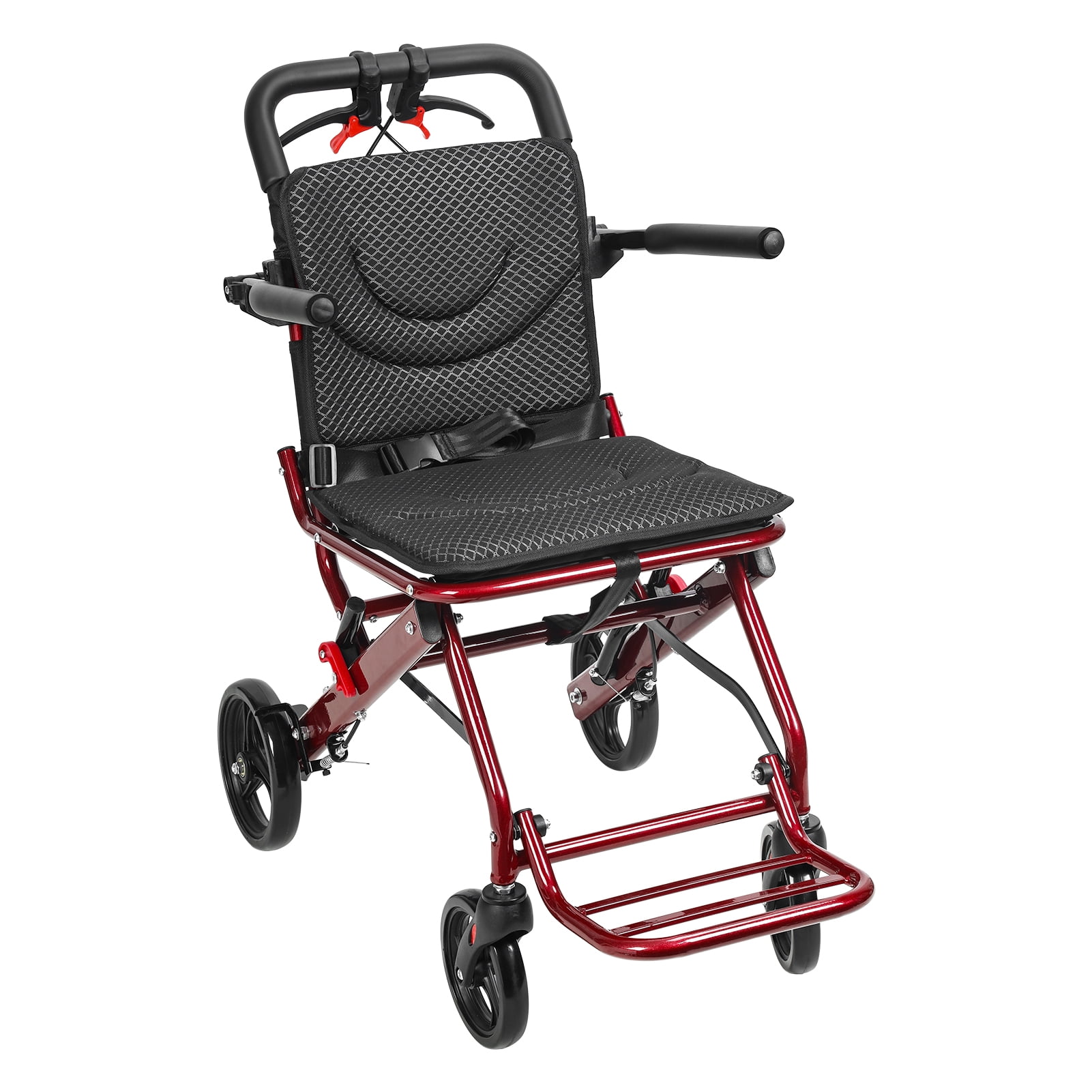 Foldable Transport Wheelchairs for Adults, Lightweight 18.5lbs Travel Wheelchair with 8" Rear Wheels & Hand Brakes, Portable Aluminum Alloy Wheelchair, Supports 175lbs Capacity