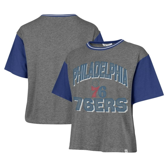 Women's '47 Gray Philadelphia 76ers Rise Clubhouse Ziggy Color Block T-Shirt