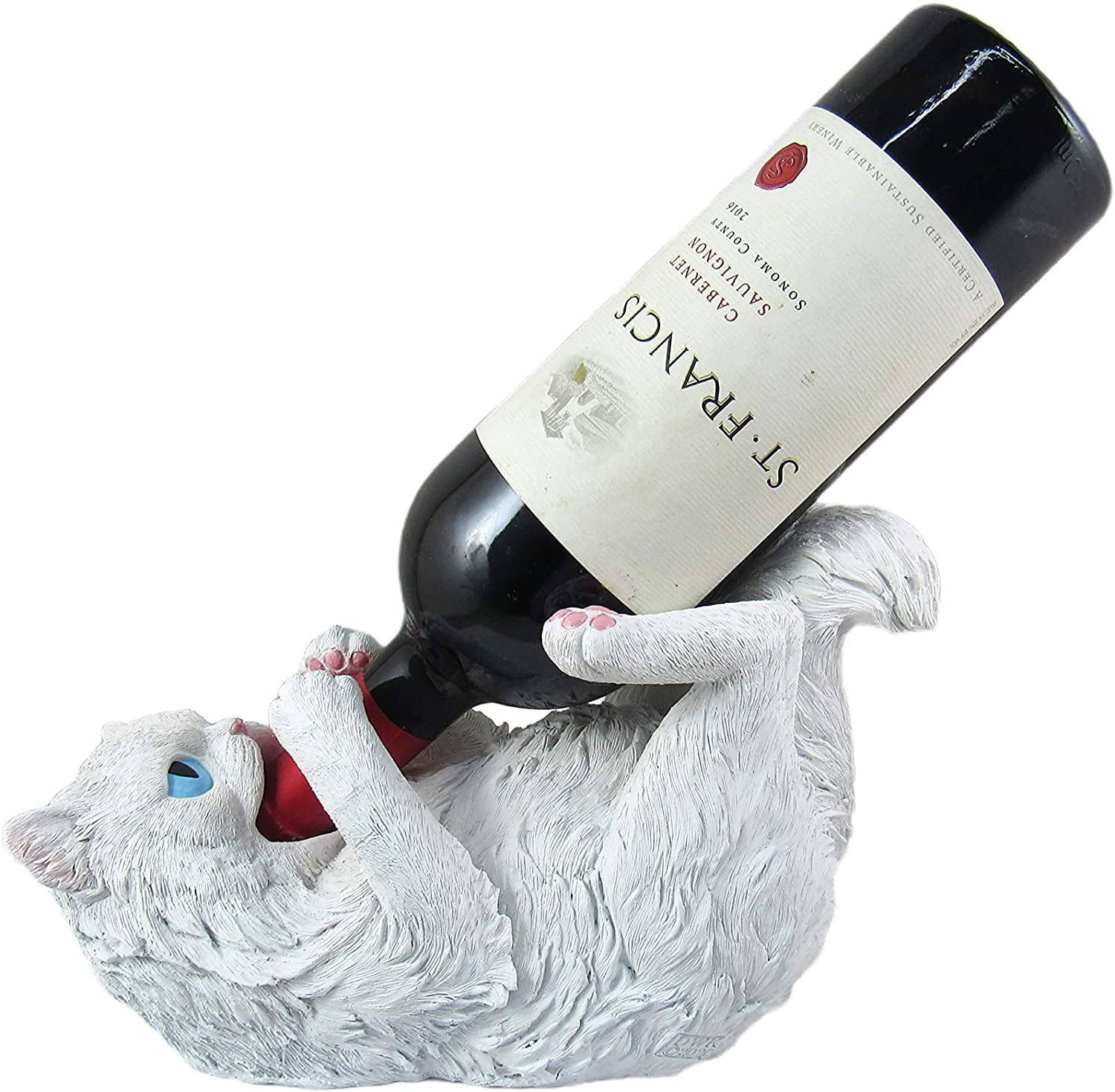 DWK White Cat Wine Bottle Holder Kitchen Countertop Accent Decor
