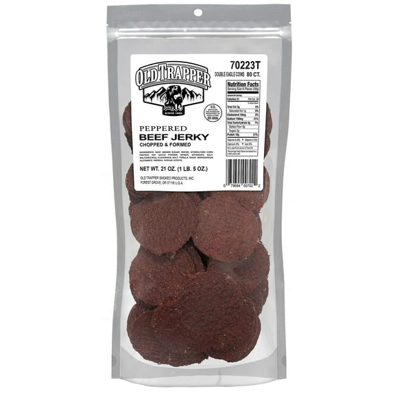 Old Trapper Double Eagle MSF2 Beef Jerky, Peppered Flavor, 21oz. 80-Count Package, Natural Wood Smoked Meat Snacks, 10 Grams of Protein and 80 Calories per Serving (Pack of One)
