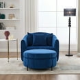 thumbnail image 2 of NEW 40.35"W Oversized Accent Barrel Chair and Half 360° Swivel Sofa with Ottoman, Velvet Channel Tufted Pumpkin-Shape Club Armchair & 3 Pillows with Storage Stool for Living Room, 2 of 7