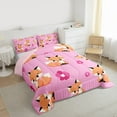 thumbnail image 3 of Homewish Kawaii Fox Lover Queen Comforter Set for Kids, Pink Blossoms Flower Floral Bedding Sets, Cute Cartoon Animal Reversible Bedding Comforter Set, Luxury Bedroom Decor, 3-Piece, 3 of 8