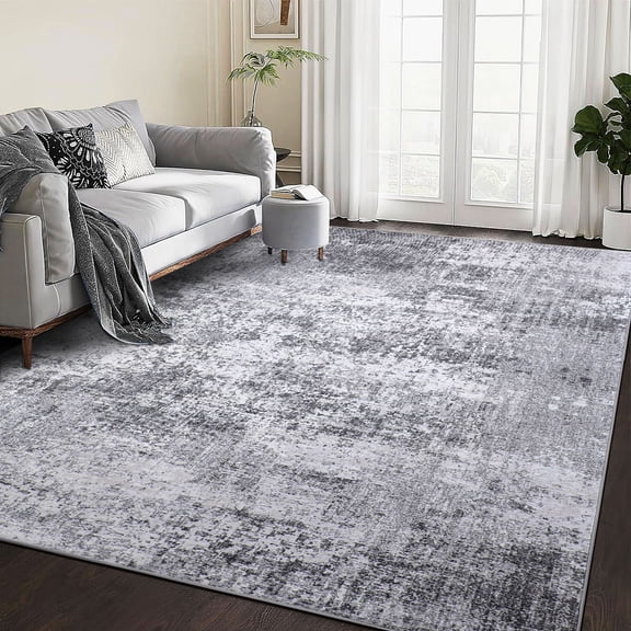 BERTHMEER 8'x10' Area Rugs for Living Room Bedroom Dining Room Office Farmhouse Abstract Distressed Modern Contemporary Washable Non-slip Rugs Carpets Tapis, Gray
