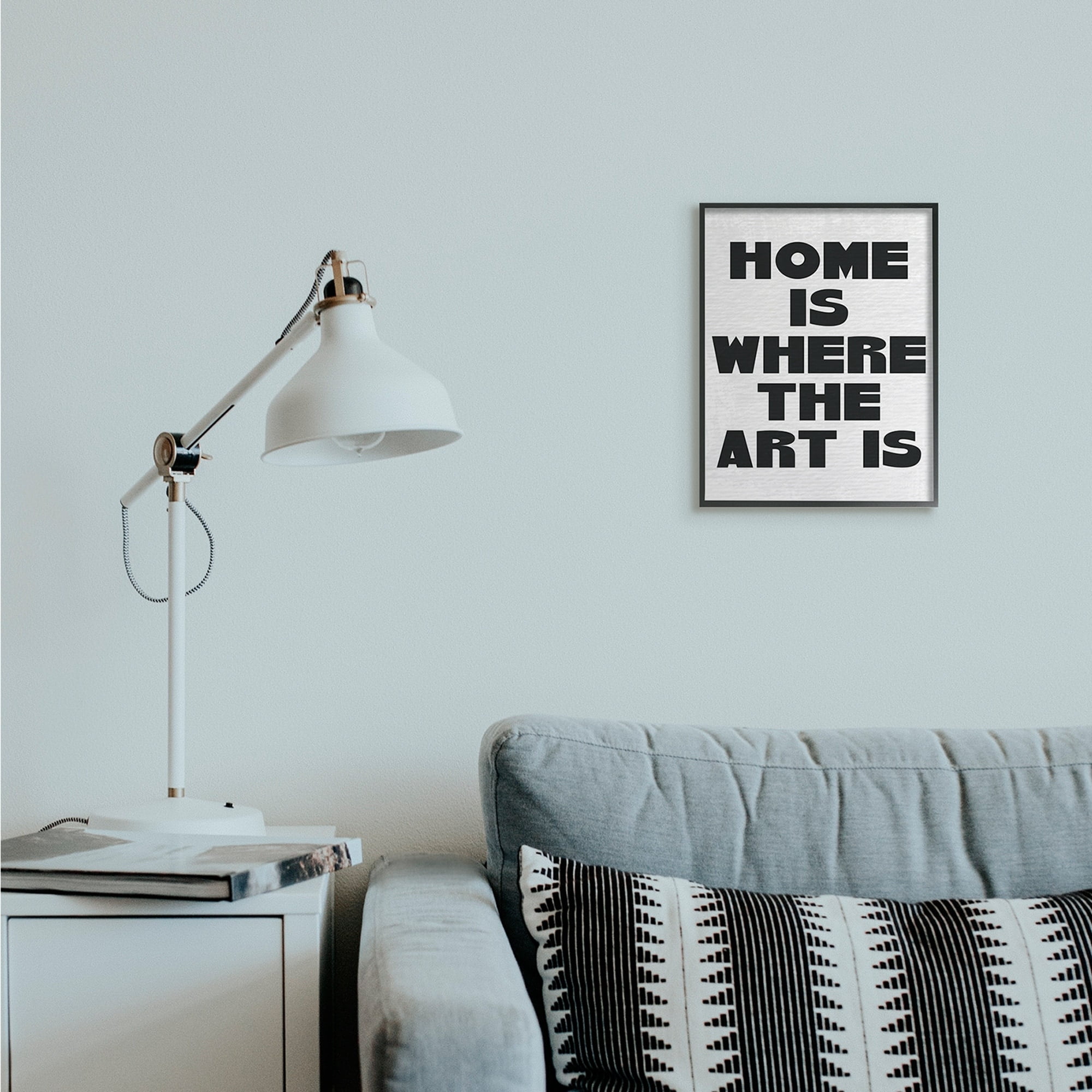 Stupell Industries Home Is Where Art Is Phrase Minimal Black White Black Framed by Daphne Polselli