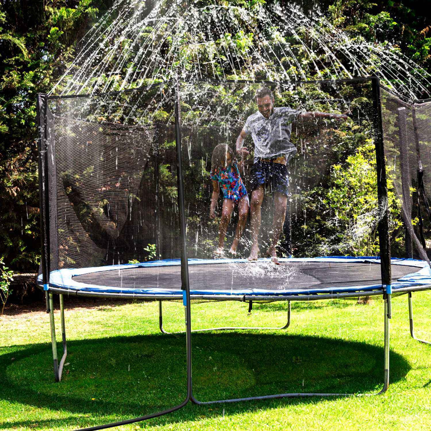 Kids Trampoline Sprinkler, Outdoor Water Park Sprinkler for Kids, Outdoor Water Game Toys for Backyard Boys Girls Summer Fun, 39Ft
