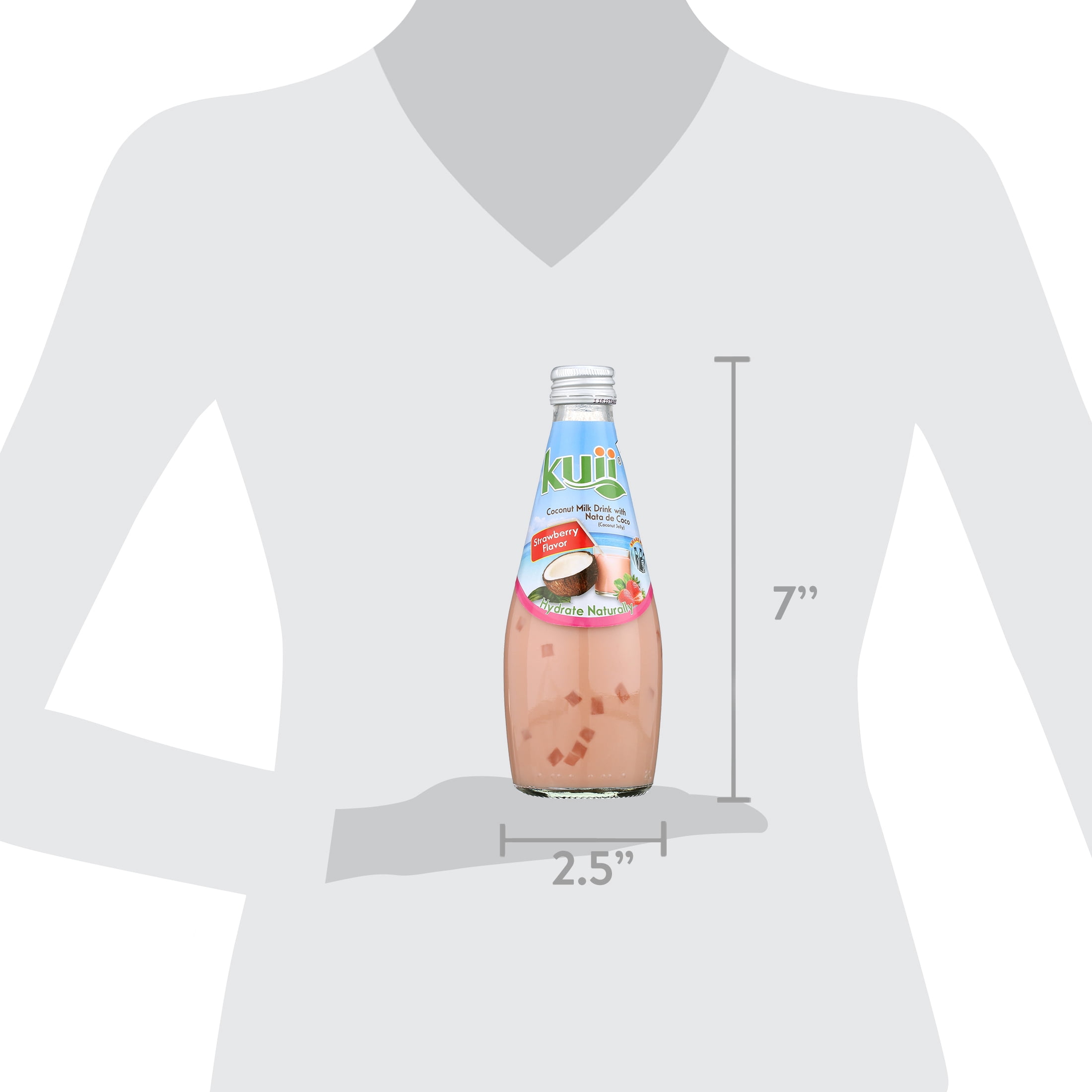(6 pack) Kuii Drinks Coconut Milk with Nata de Coco, Strawberry, 290 mL Single Glass Bottle