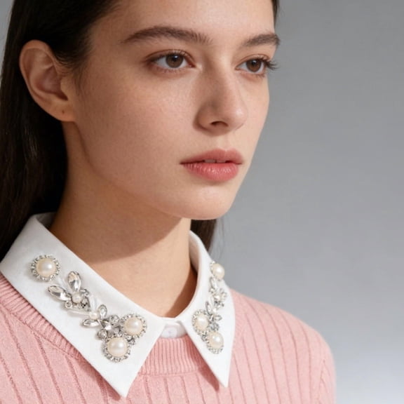 Fake Collar Detachable Collar for Women, Rhinestone Plaid Christmas Blouse Collar, Faux Dickey Collar Accessory for Shirts Blouses Tops, Adjustable Stylish False Collar for Holiday Party Office