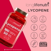 LongLifeNutri Lycopene 50mg, Natural Tomato Extract, 180 Veg Capsules