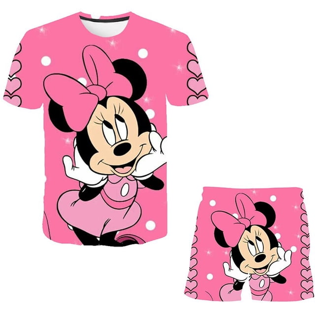 Conjuntos de Mickey Mouse para bebé, trajes de Disney a la moda para niñas, camisetas de manga corta de verano + Pantalones cortos, 2 uds./trajes, ropa de 1 a 14 años, 12T Gao Jinjia LED