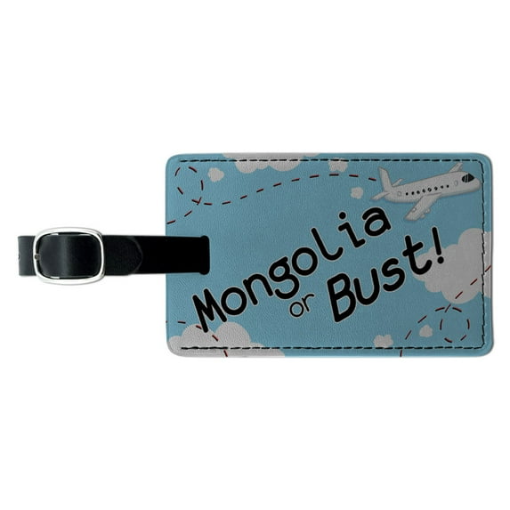 Graphics and More Mongolia or Bust - Flying Airplane Rectangle Leather Luggage ID Tag