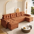 thumbnail image 4 of 109.5 Inch U-Shaped Sleeper Sofa with Pull Out Bed, 2-in-1 Convertible Sectional Couch with USB Ports and Removable Armrests for Living Room, Apartment, Orange, 4 of 9