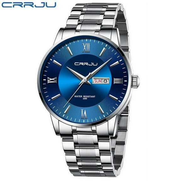 Crrju Mens Watch Classic Stainless Steel Watches For Men,business Men's Wrist Watches Analog Waterproof Quartz Watches Auto Date - Quartz Wristwatches