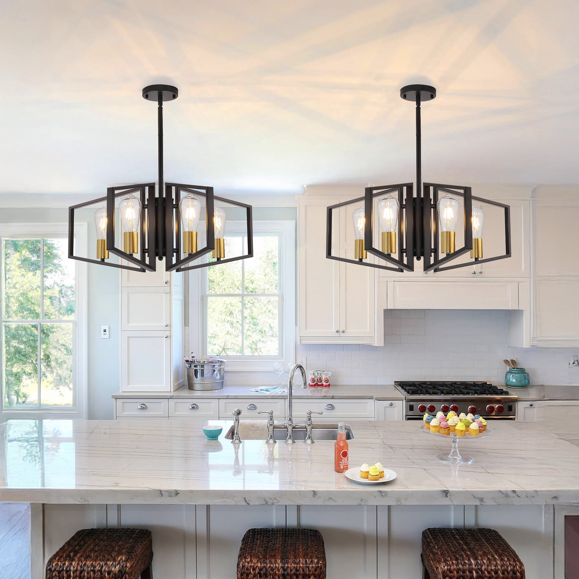 4-Light Dinging Room Lighting Farmhouse Chandelier for Dining Room Kitchen Island Bedroom,Black Gold