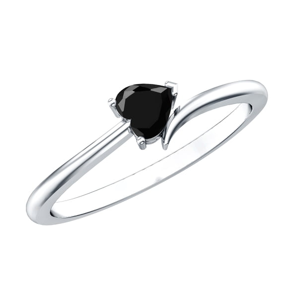 Rosec Jewels Heart Shape Black Spinel Promise Ring for Women, August Birthstone Ring, 925 Sterling Silver, US 4.00