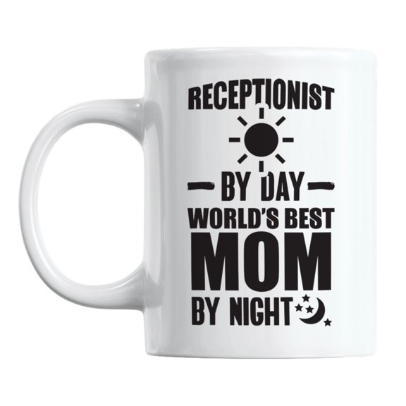Receptionist by Day, World's Best Mom by Night Ceramic Coffee & Tea Mug (11oz)