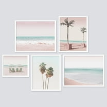 PixonSign Framed Canvas Print Wall Art Set - Tropical Coconut Palm Trees Poster Modern Art - Sea Coastal Ocean Landscape Print Gallery Set of 5 Photography Art Wall Décor for Home - White