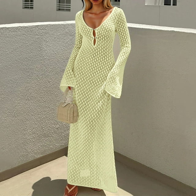 SHIXIAOO Robe d'Été Décontractée pour Femmes, Tunique de Plage Boho, Robe Bikini Ample Ajourée pour Resort, Robes en Tricot pour Femmes, Hiver, Grande Taille