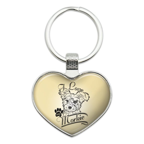 I Love My Morkie Morkshire Terrier Heart Love Metal Keychain Key Chain Ring